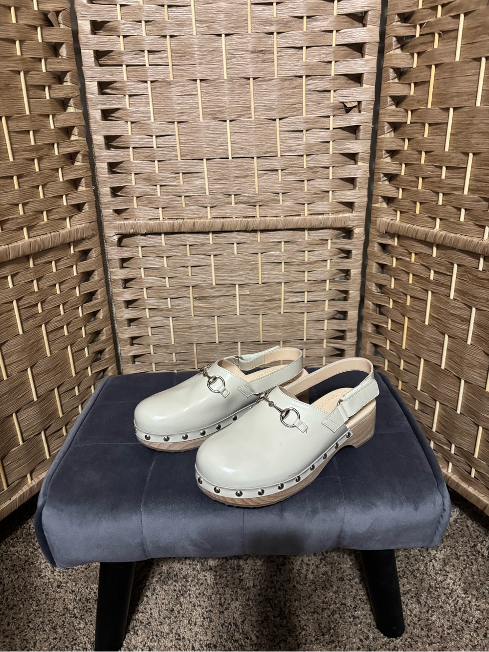 Gucci Girls Slingback Studded Clog - Cream Leather